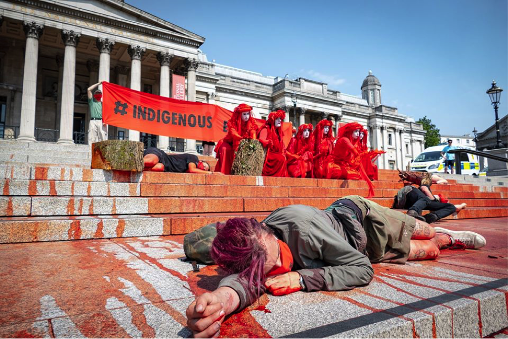 Fake blood protest at the National Gallery